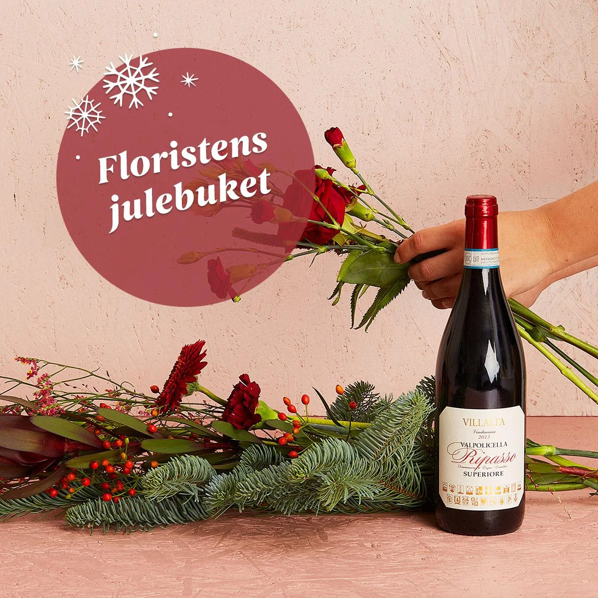 Floristens kreative julebuket med Villalta, Valpolicella Ripasso Superiore